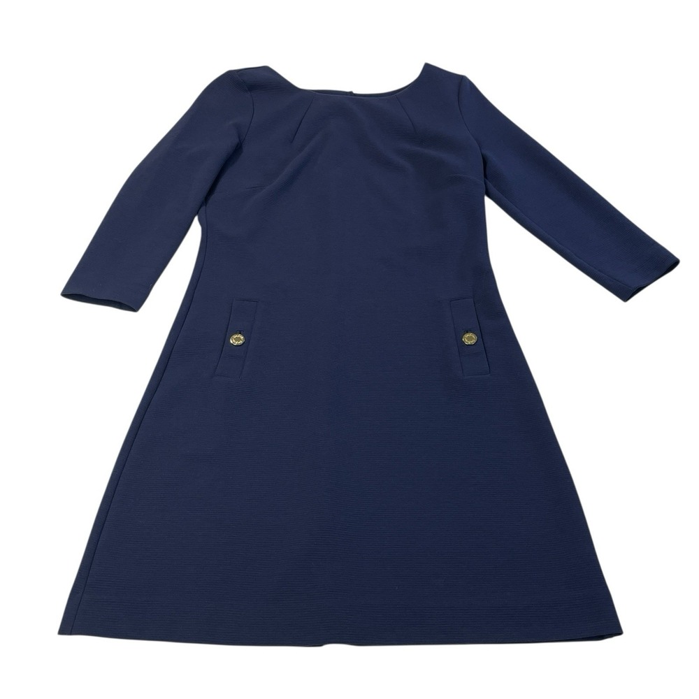 Lilly Pulitzer Navy Shift Dress Small Gold Button Detail Classic Preppy Chic‎